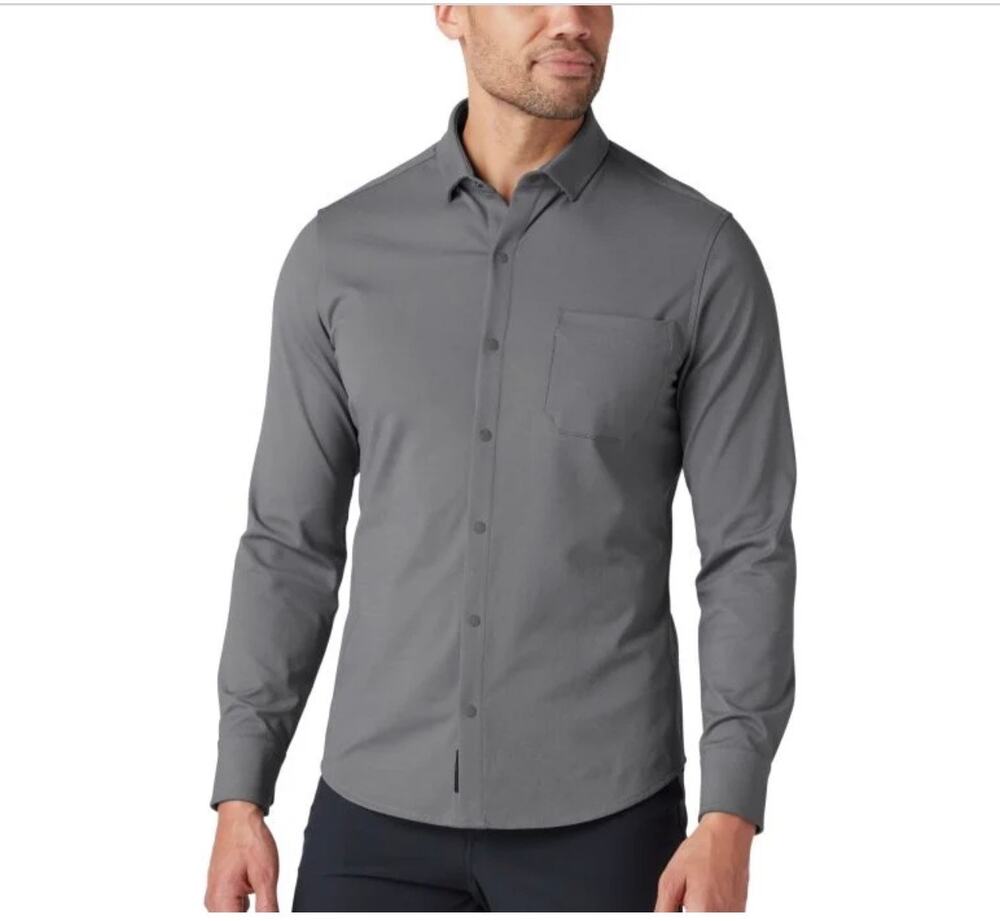 Mizzen+Main Dress Shirt Mens XL Classic Gray Nolan Knit Golf Pewter Heather Work